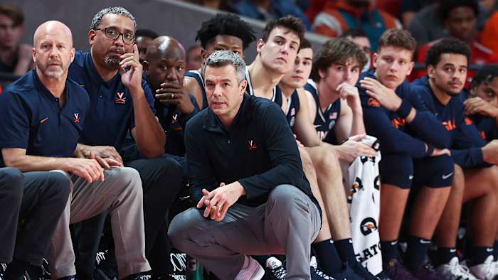 Virginia coach Tony Bennett looks on vs. Houston